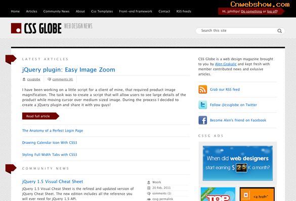 设计师必看网站推荐：cssglobe