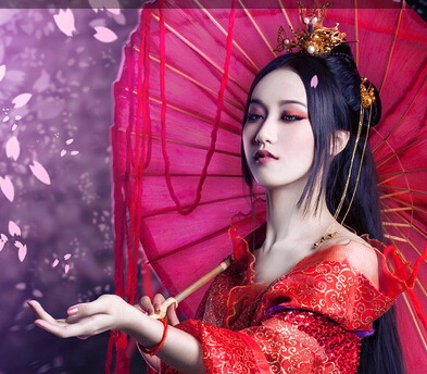 
Photoshop打造唯美的紫红色古典美女图片