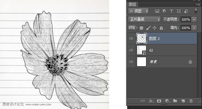 Photoshop制作蓝色圆珠笔手绘花朵照片,PS教程,思缘教程网