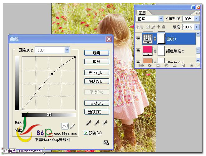 PS填充图层调出花丛中儿童照片的梦幻色彩