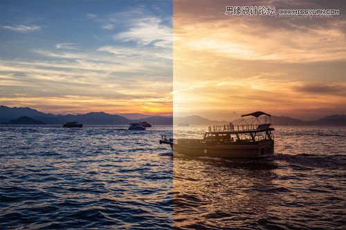 
Photoshop调出海面渔船照片唯美的黄昏效果