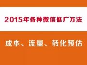 2015年各种微信推广方法的成本、流量、转化预估