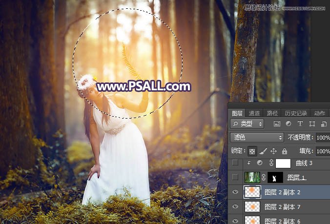 Photoshop给森林人像添加暖色逆光结果图,图趣网