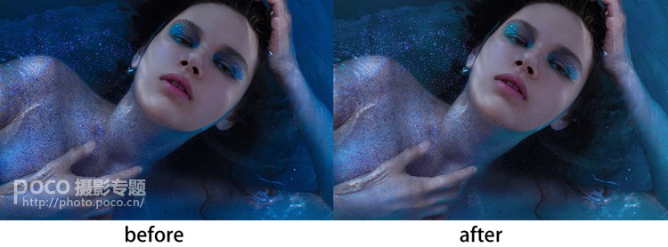 Photoshop调出蓝色唯美主题效果的水中模特,图趣网