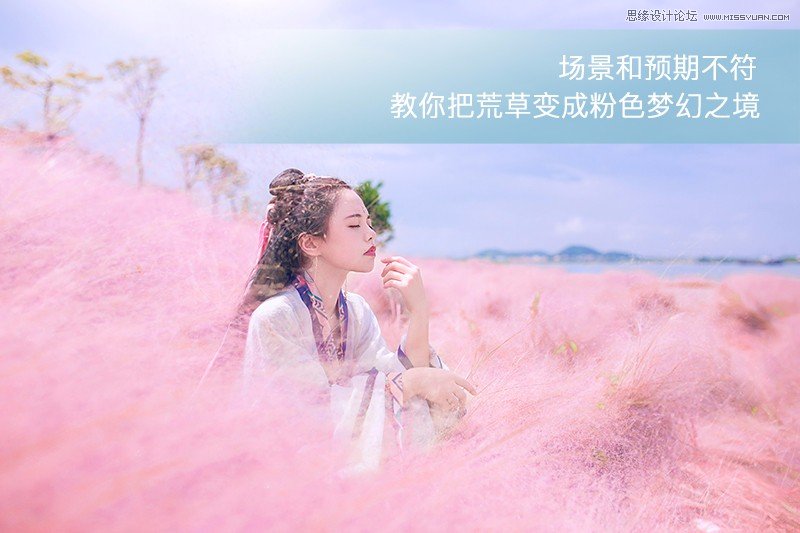 Photoshop调出草丛中的美女梦幻紫红色教程