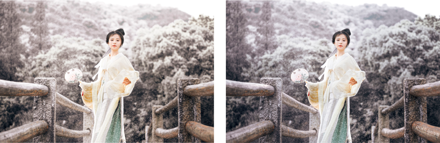 Photoshop调出外景人像冬季冷色雪景结果,破洛洛