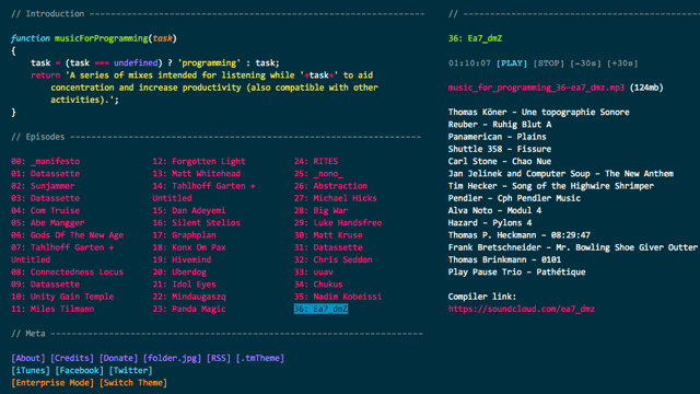 [小众网站]Music for Programming - 帮你专心工作的音乐站